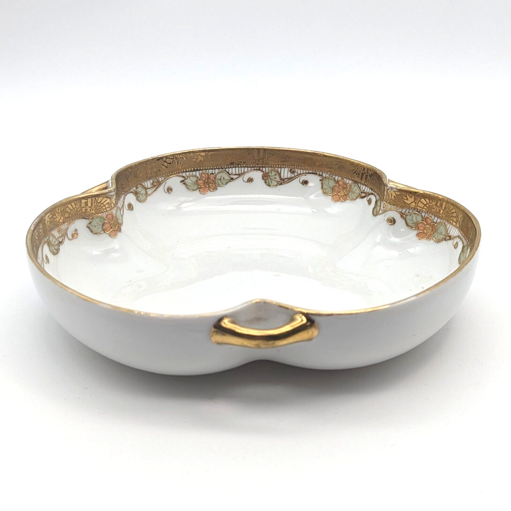 Antique Noritake Morimura Nippon Scalloped Dish with Moriage Gilding and Handles